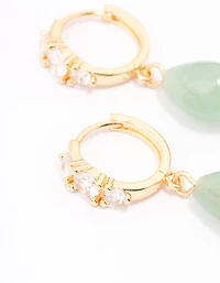 Gold Plated Semi-Precious Drop Diamante Huggie Earrings