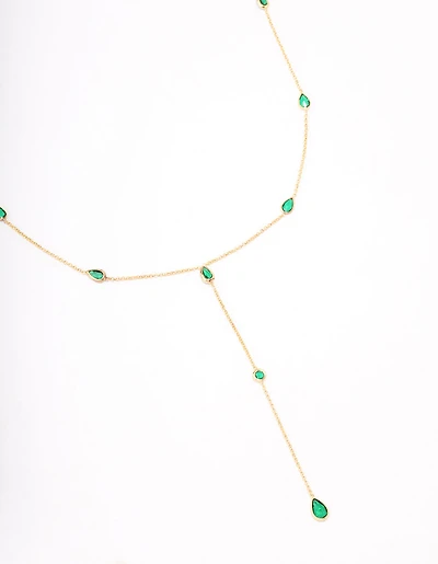 Gold Plated Cubic Zirconia Lariat Y-Shaped Necklace