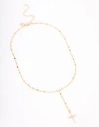 Gold Plated Marquise Cubic Zirconia Cross Y-Necklace