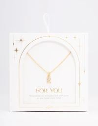 Letter R Gold Plated Initial Square Pendant Necklace