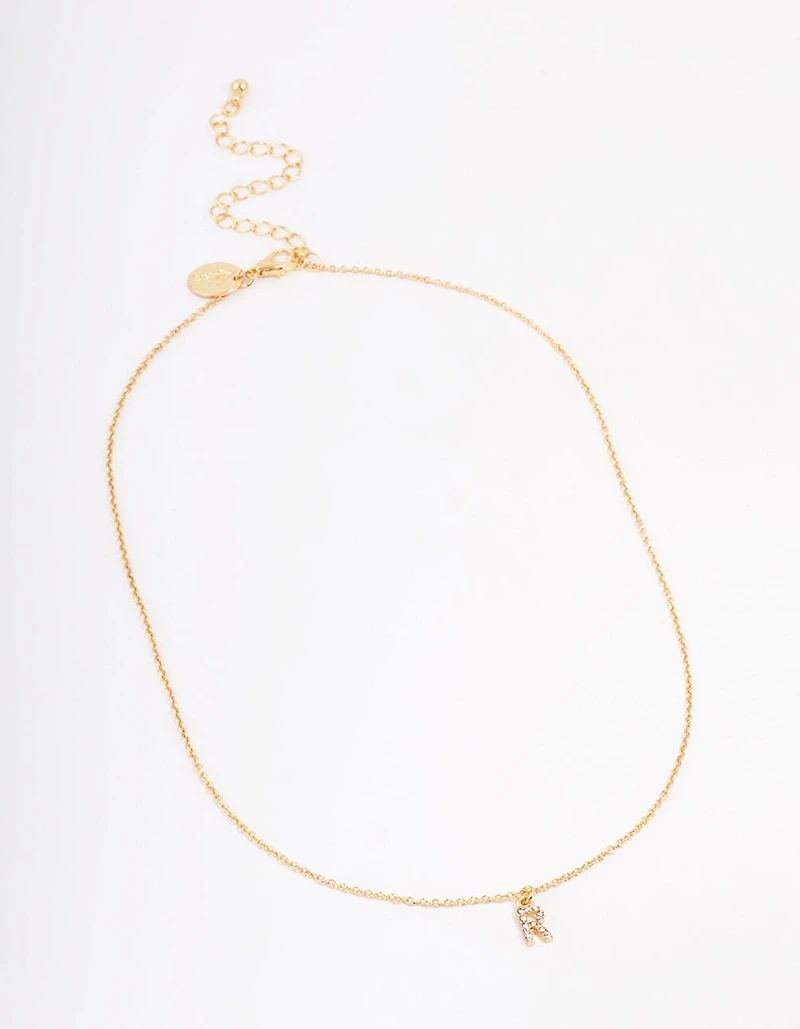 Gold Plated  Letter R Square Pendant Necklace