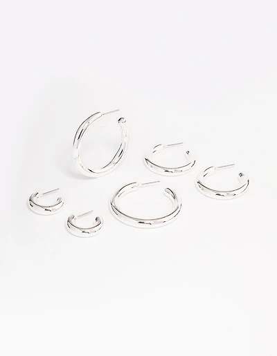 Silver Plated Chubby Hoop Earring 3-Pack