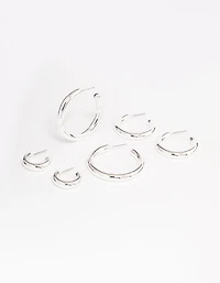 Silver Plated Chubby Hoop Earring 3-Pack