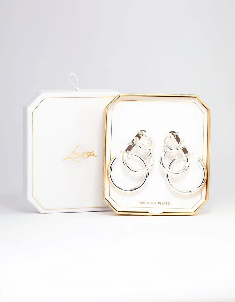 Silver Plated Chubby Hoop Earring 3-Pack
