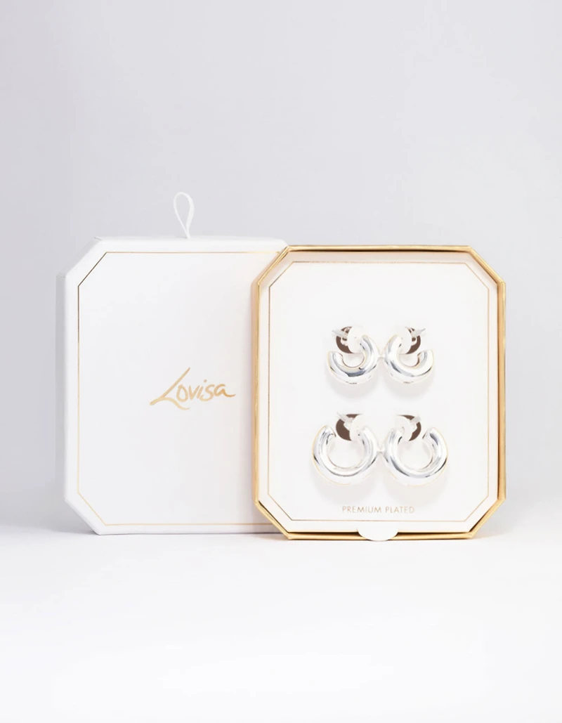 Silver Plated Chubby Hoop Earring Pack