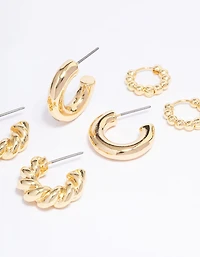 Gold Plated Small Textured Hoop Earring 3-Pack