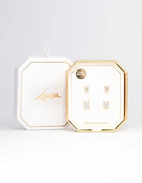 Gold Plated Cubic Zirconia Baguette Stud Earring Pack