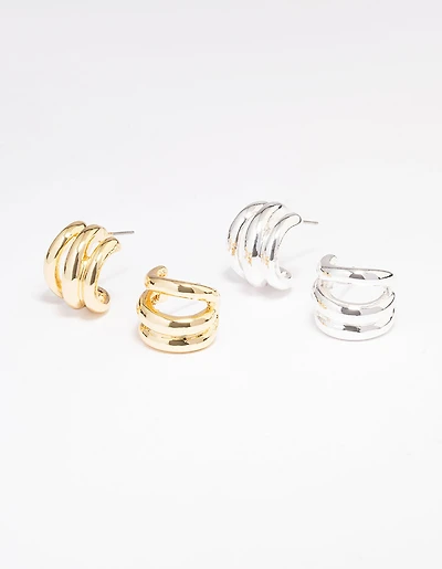 Gold & Silver Plated Huggie Hoop Earring Pack