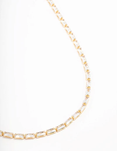 Gold Plated Baguette Cubic Zirconia Necklace