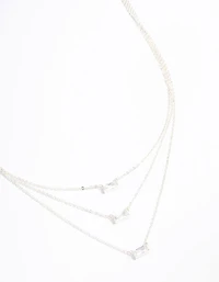 Silver Plated Cubic Zirconia Baguette Layered Necklace