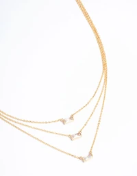 Gold Plated Cubic Zirconia Baguette Layered Necklace