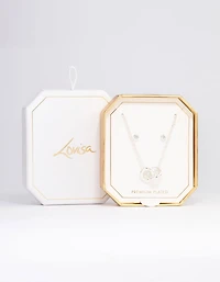 Silver Plated Round Circle Cubic Zirconia Necklace & Earrings Set