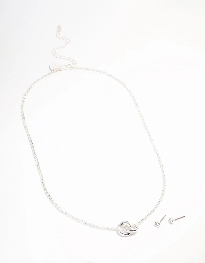 Silver Plated Round Circle Cubic Zirconia Necklace & Earrings Set