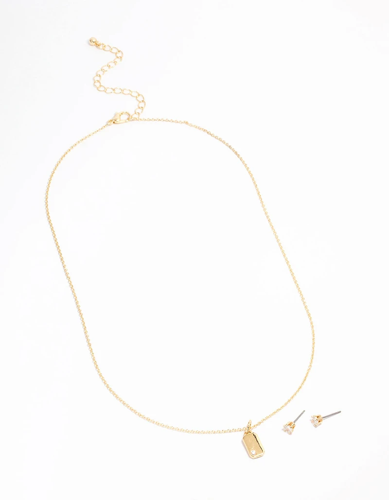 Gold Plated Fine Pendant Necklace & Earrings Set