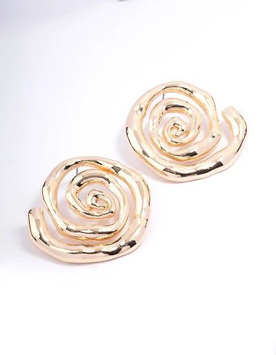 Boucles d’oreilles en pierre moyenne en spirale dorée