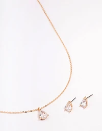 Gold Teardrop Cubic Zirconia Earring & Necklace Set