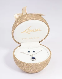 Silver Cubic Zirconia Sapphire Earring & Necklace Set