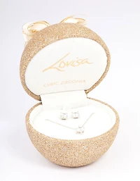 Silver Cubic Zirconia Round Earring & Necklace Set