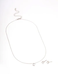 Silver Cubic Zirconia Round Earring & Necklace Set
