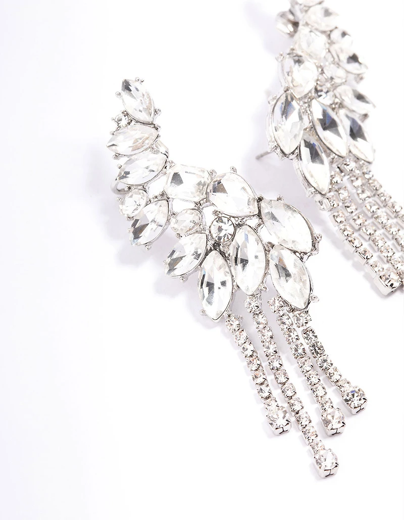 Silver Multi Diamante Cup Chain Ear Cuff