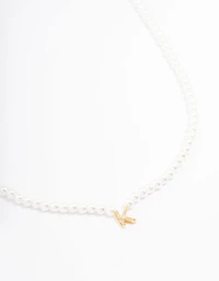Gold Plated Pearl &  Letter K  Pendant Necklace