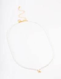 Gold Plated Pearl &  Letter K  Pendant Necklace