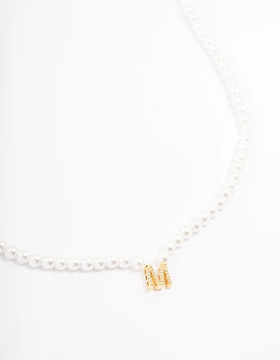 Gold Plated Letter Initial & Pearl Pendant Necklace