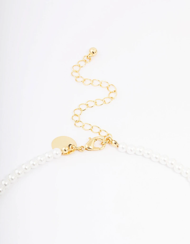 Gold Plated Letter Initial & Pearl Pendant Necklace