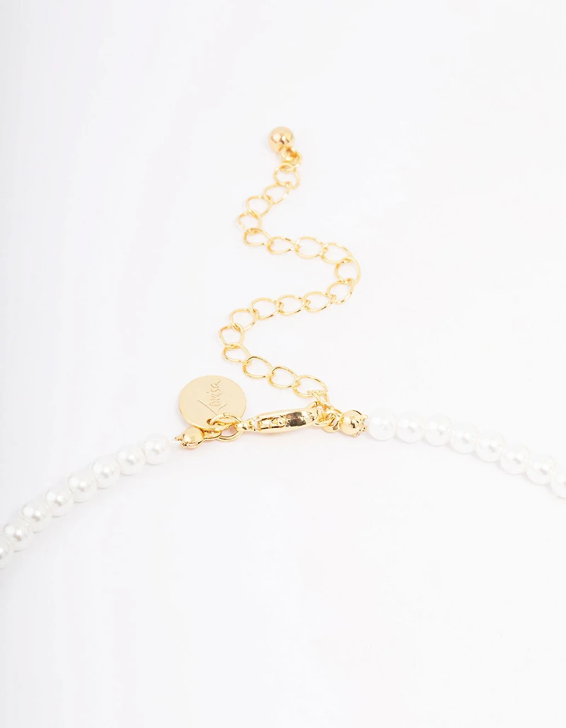 Gold Plated Letter A Initial & Pearl Pendant Necklace