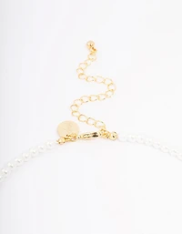 Gold Plated Letter A Initial & Pearl Pendant Necklace