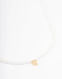 Gold Plated Letter E Initial & Pearl Pendant Necklace