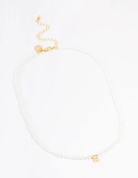Gold Plated Letter E Initial & Pearl Pendant Necklace