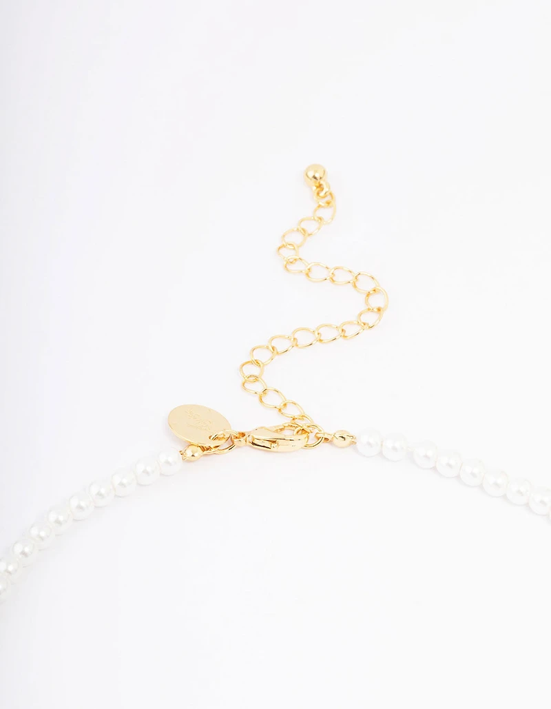 Gold Plated Pearl & Letter S Pendant Necklace