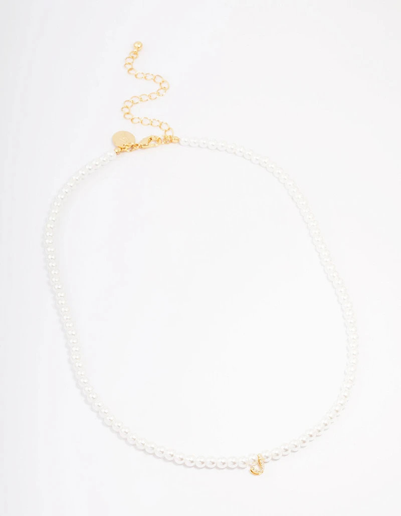 Gold Plated Letter J Initial & Pearl Pendant Necklace