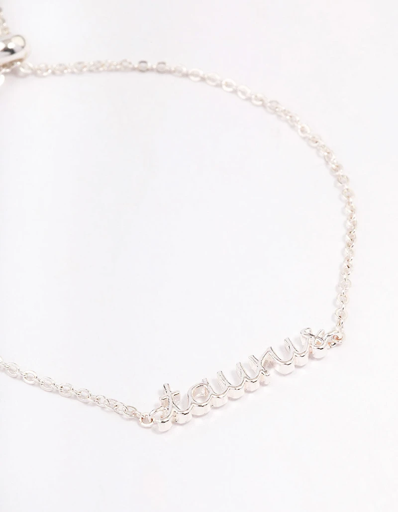 Silver Plated Taurus Script Bracelet