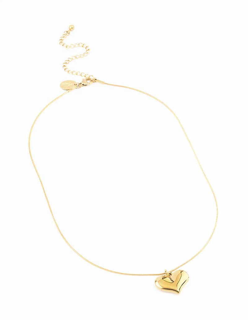 Waterproof Gold Plated Stainless Steel Classic Puffy Heart Pendant Necklace