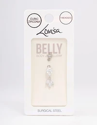 Surgical Steel Cubic Zirconia Pear Marquise Belly Ring