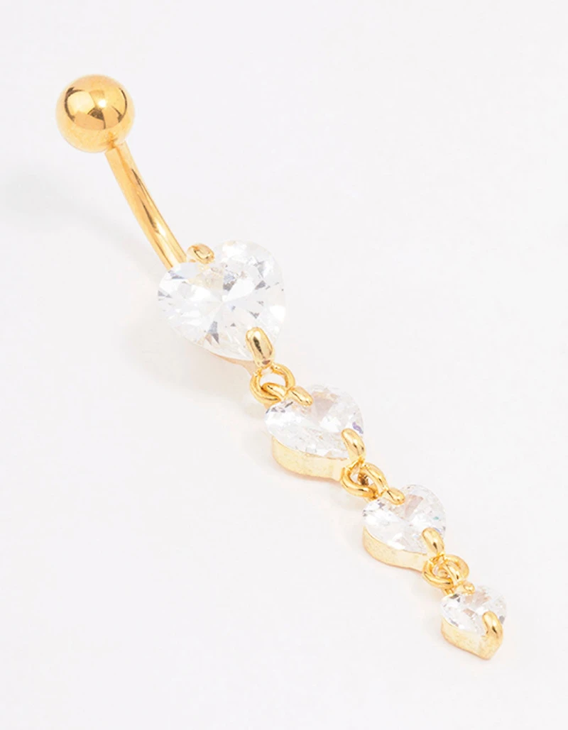 Gold Plated Surgical Steel Cubic Zirconia Heart Belly Ring
