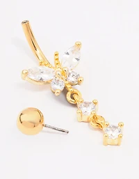 Gold Plated Surgical Steel Cubic Zirconia Butterfly Drop Belly Ring