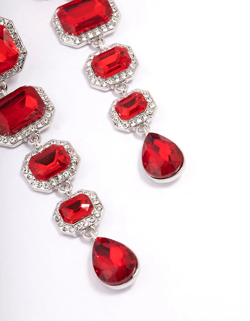 Red Graduating Multi Drop Earrings