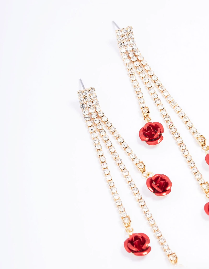Red Cup Chain Flower Drop Earrings