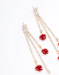 Red Cup Chain Flower Drop Earrings