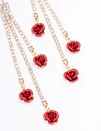 Red Cup Chain Flower Drop Earrings