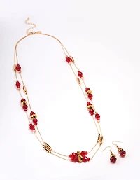 Red Multi Beaded Long Jewellery Set