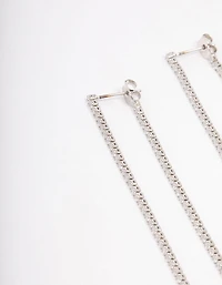 Silver Cubic Zirconia Skinny Layered Drop Earrings