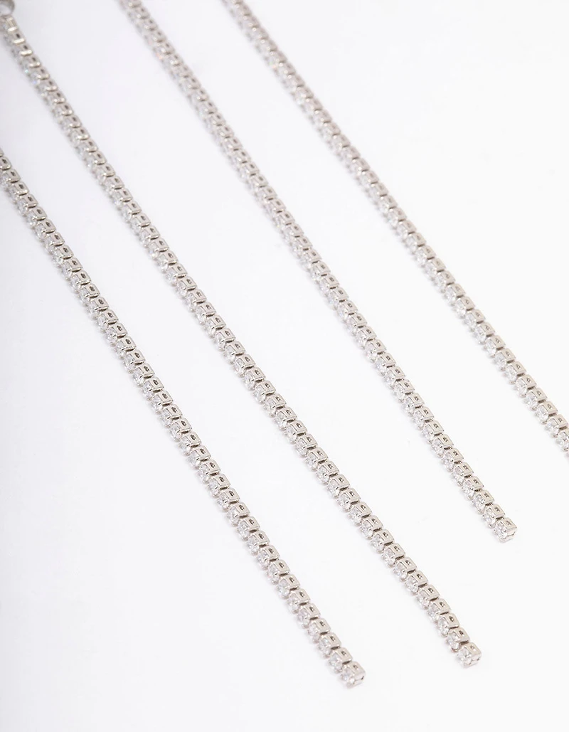 Silver Cubic Zirconia Skinny Layered Drop Earrings
