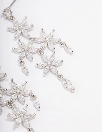 Silver Cubic Zirconia  Flower Chandelier Drop Earrings
