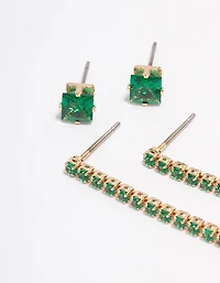 Gold Cubic Zirconia Mixed Stud & Drop Earring 3-Pack
