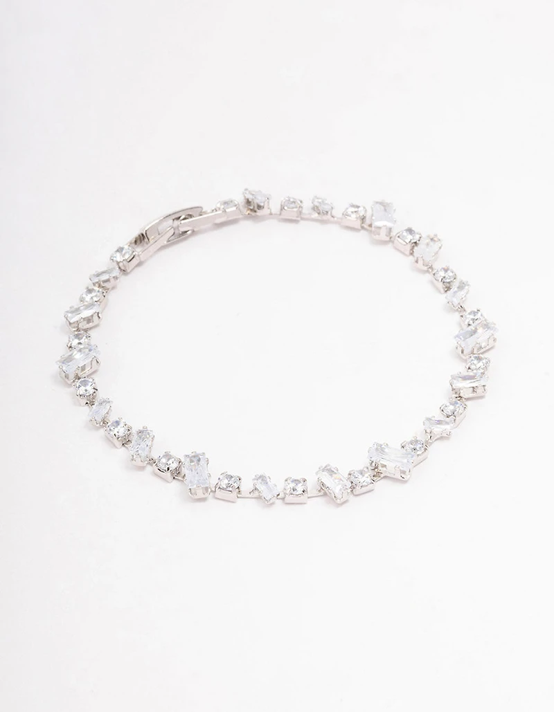 Silver Cubic Zirconia Rectangle & Square Stone Bracelet