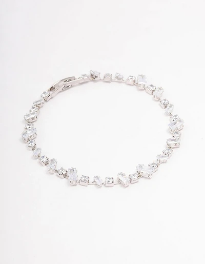 Silver Cubic Zirconia Rectangle & Square Stone Bracelet